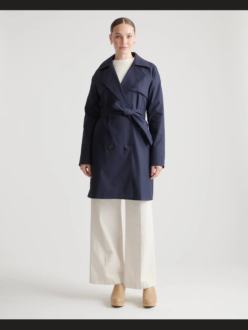 Quince Navy Comfort Stretch Trench Coat sz XL NWT